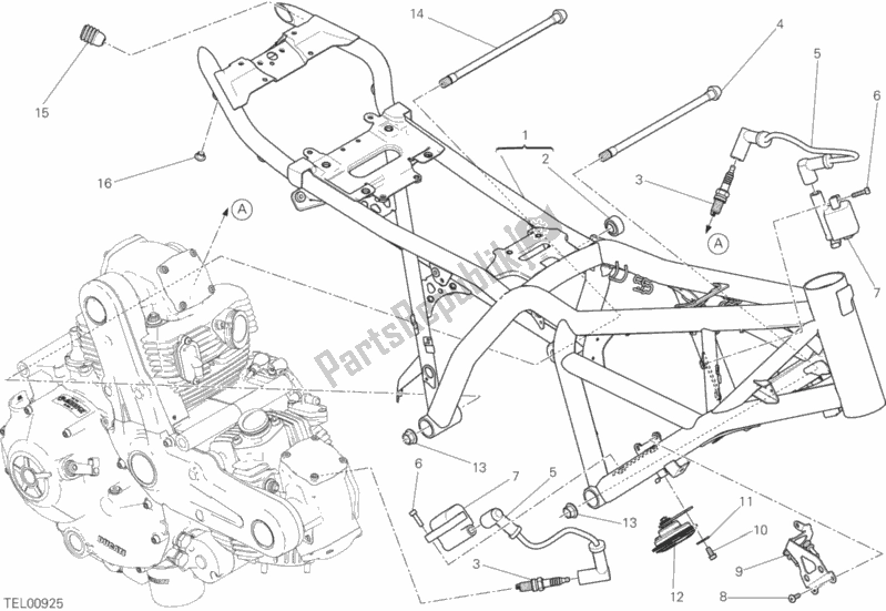 All parts for the Frame of the Ducati Scrambler Sixty2 Thailand USA 400 2016